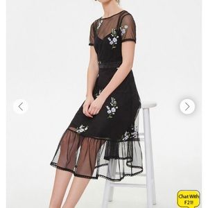 Forever 21 Embroidered Floral Mesh Midi Dress